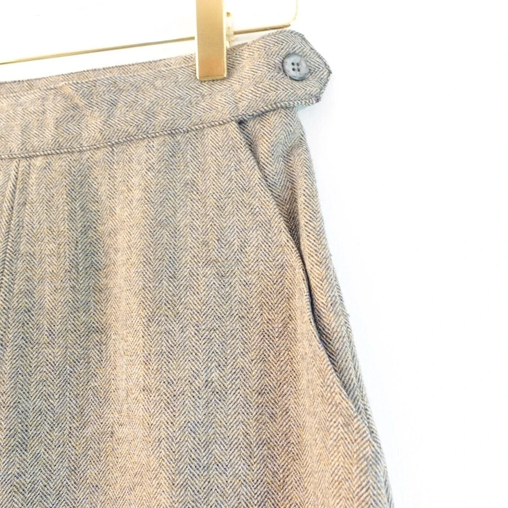 1960s Vintage Chevron Skirt XS Gray Pleated Edwardian Front‎ Slit Secretary Long